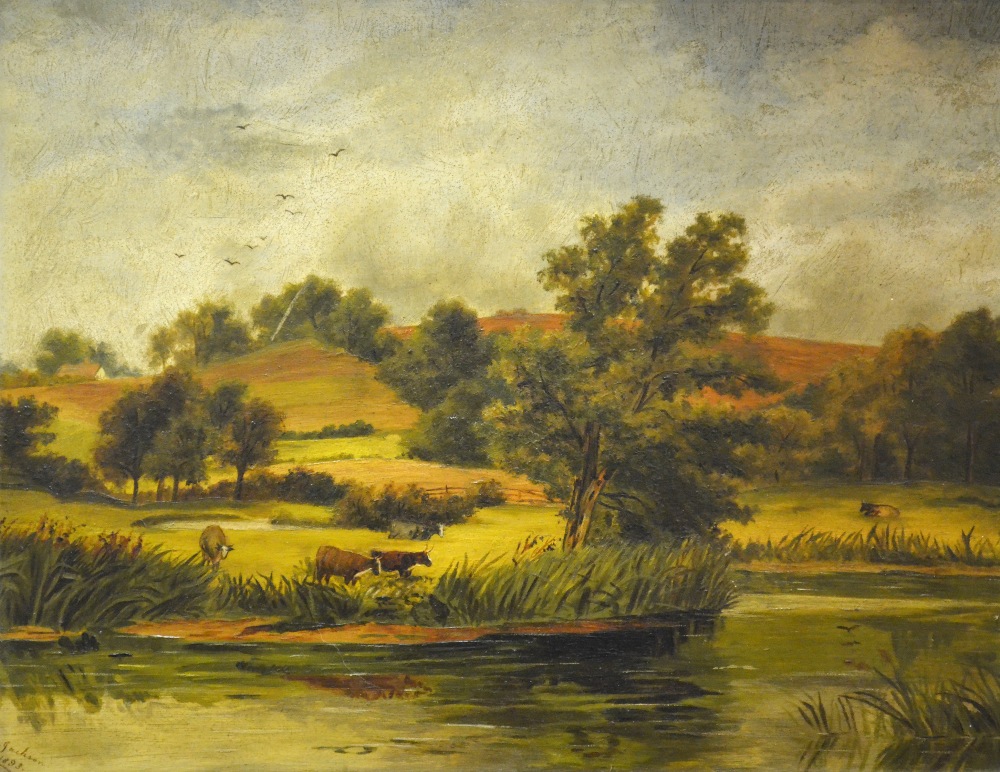 Jackson - A country view, oil on board, signed lower left and dated 1893, 35 x 46 cm