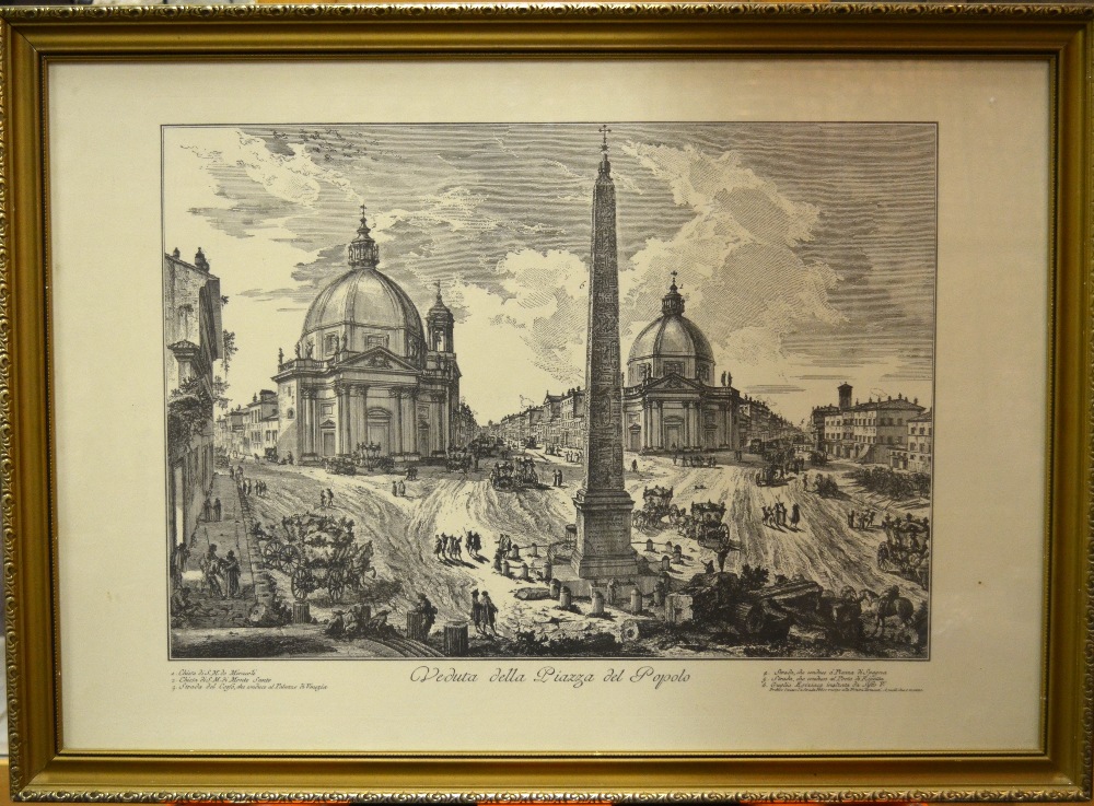 A pair of Italian engravings - Veduta della Piazza del Popolo and Veduta del Ponte e Castello Sant' - Image 4 of 6