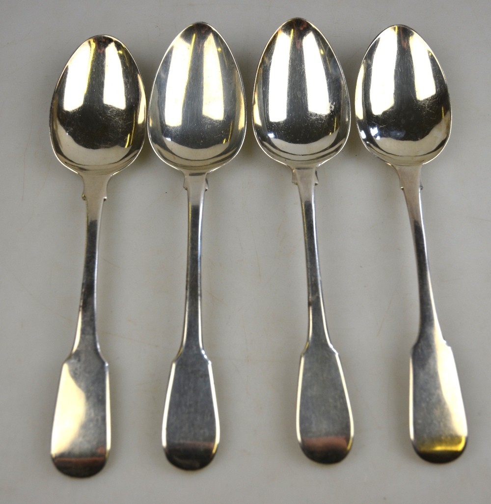 Two pairs of Georgian silver fiddle pattern table spoons, Eley, Fearn & Chawner, London 1809 and