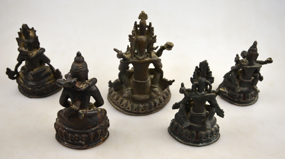 Five South East Asian bronze Buddhist figures, each in embrace with his Sakti, 18/19th century, - Image 2 of 2