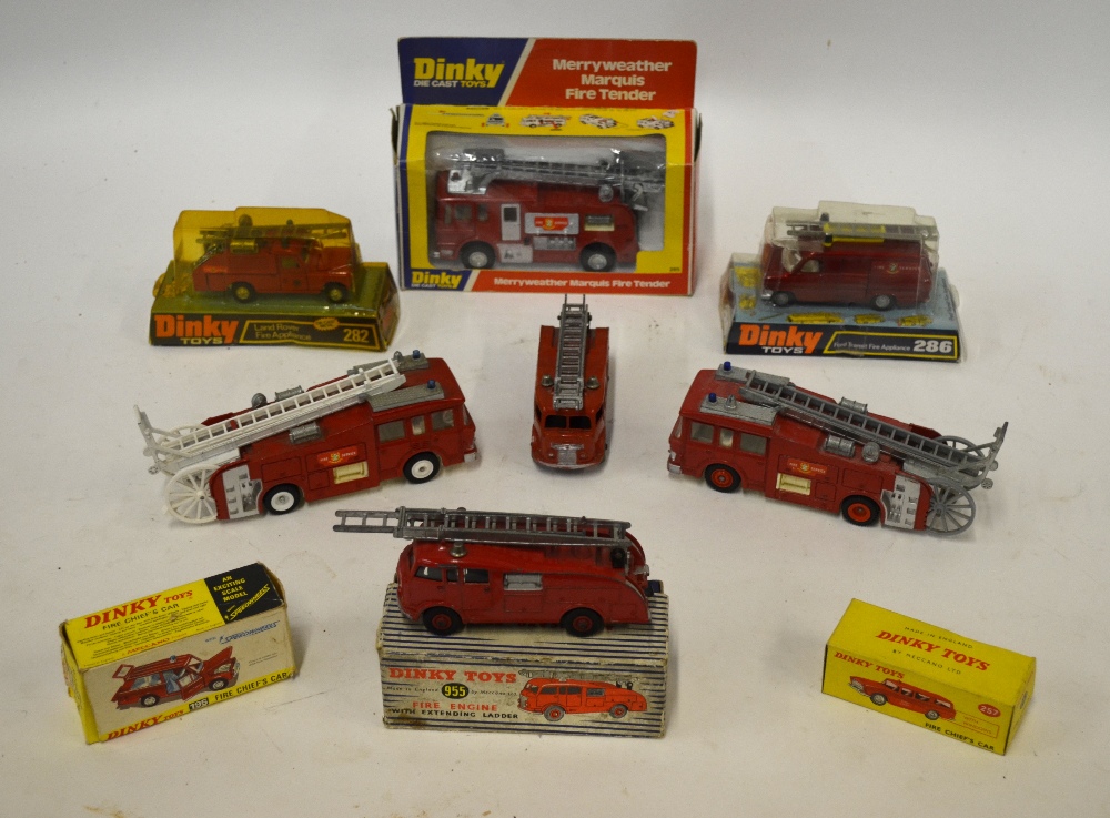 A 1964-70 Dinky Fire Engine no.955 in blue and white box, boxed Merryweather Marquis Fire Tender