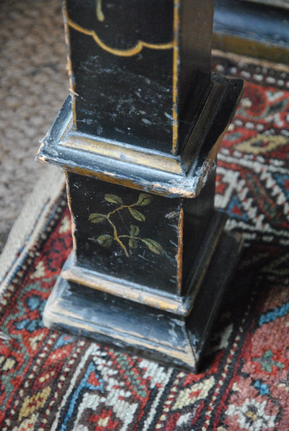 A 19th century Chinese black lacqured cabinet decorated overall with gilt and poychrome, the moulded - Image 5 of 8