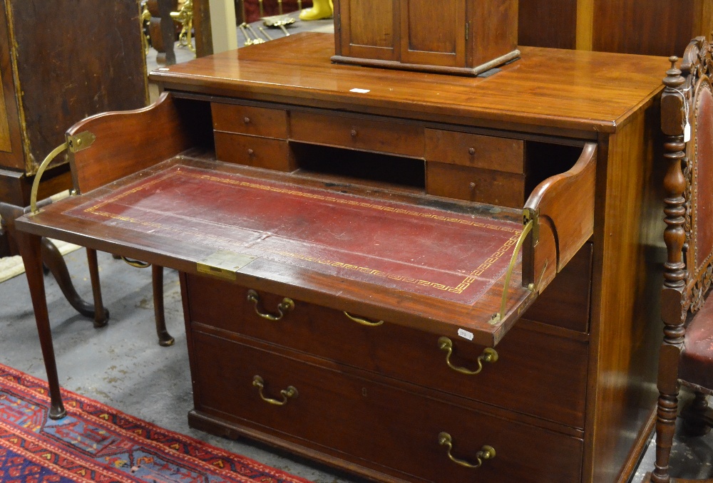 A Victorian mahogany secretaire chest, the fitted top drawer with tooled Burgundy leather inset - Image 2 of 2