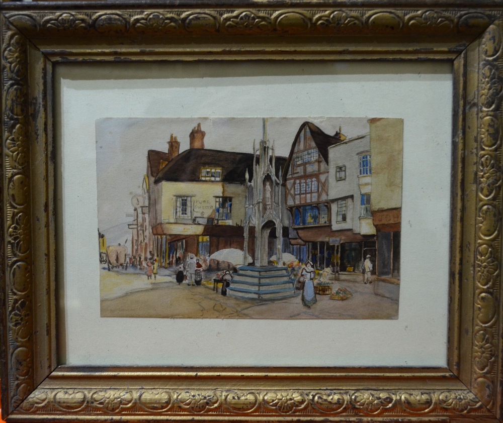 English school - two small watercolour views of Winchester, Cathedral Square and Buttercross, 16 x - Image 4 of 6