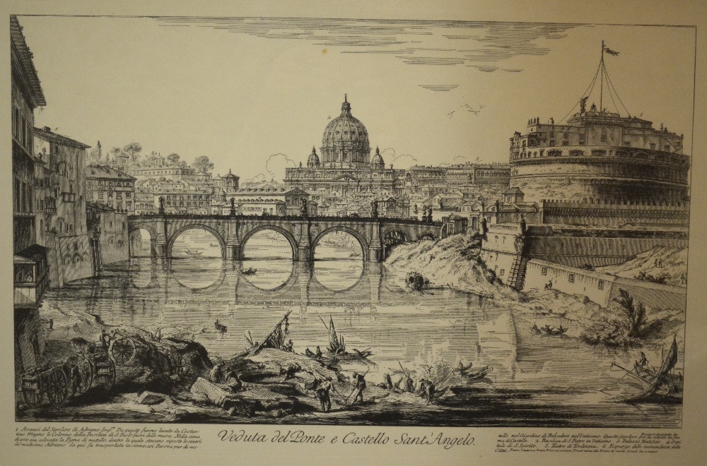 A pair of Italian engravings - Veduta della Piazza del Popolo and Veduta del Ponte e Castello Sant'