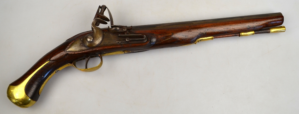 A 19th century Georgian-style flintlock belt pistol with 30.5 cm barrel, walnut fullstock with