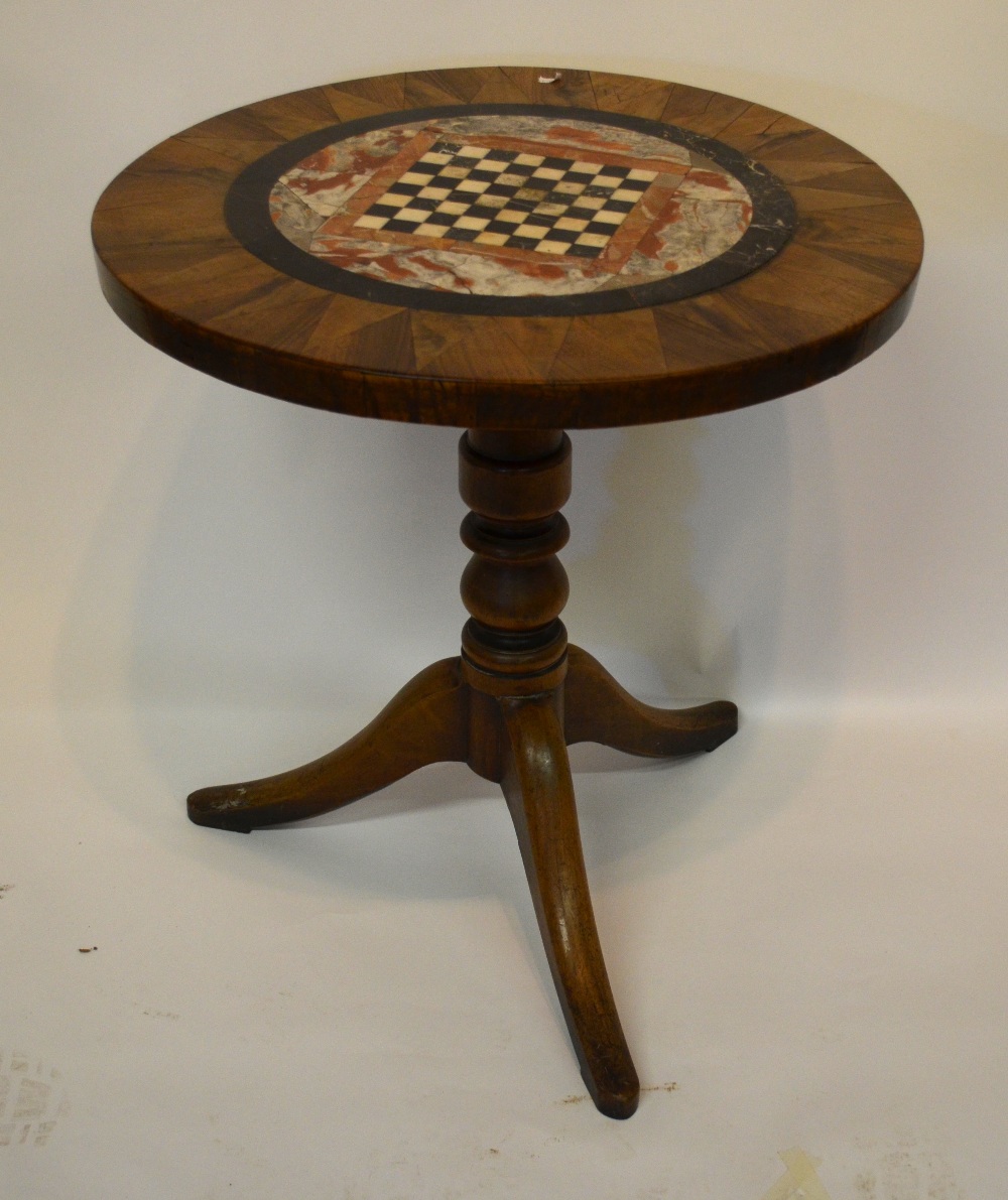 A 19th century mahogany tripod table, the substantial circular top centred with an Italian marble
