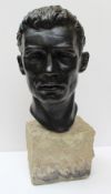 Joe Williams A Portrait bust of Howard Winstone Bronzed Mounted on a stone plinth Signed and dated