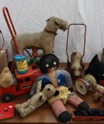 A Lines Brothers (Ireland) push along dog together with a Chiltern toys push along dog, Tri-ang