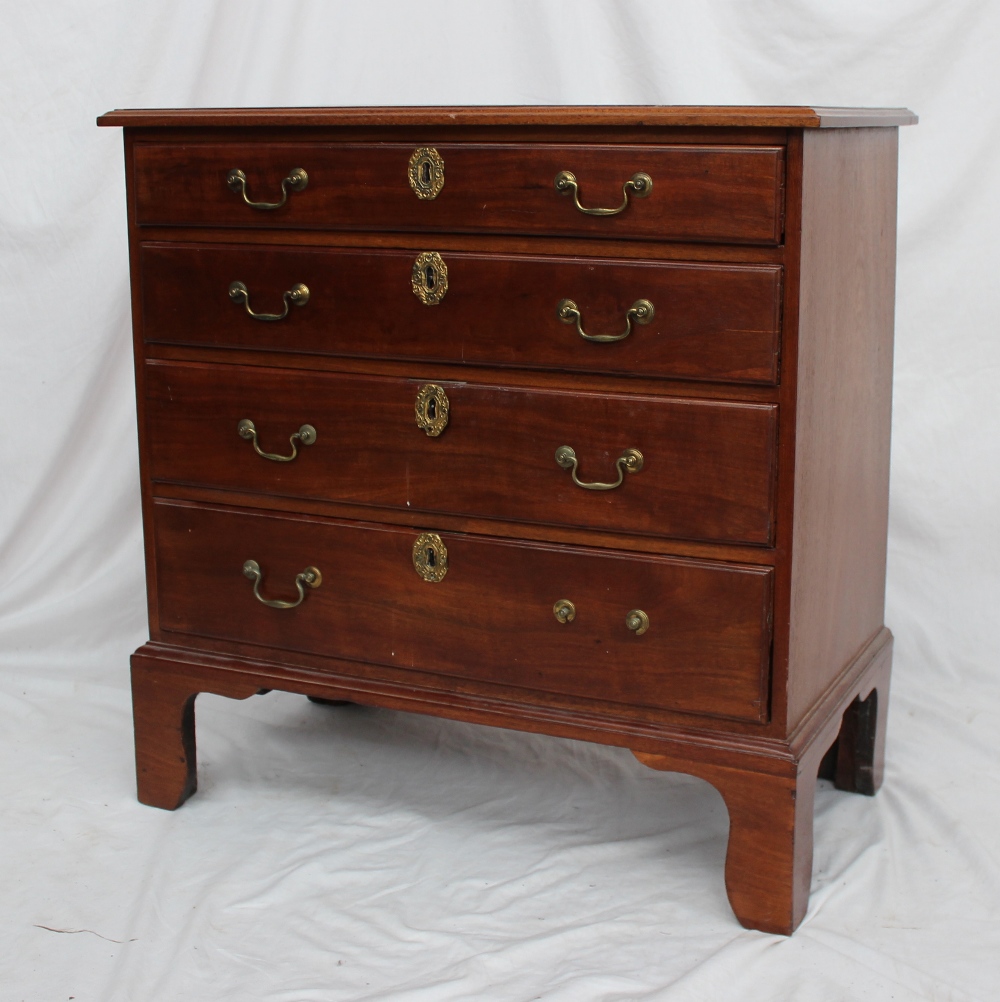 A George III and later mahogany chest, the rectangular top above four long drawers on bracket