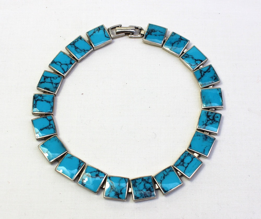 A white metal and turquoise panel set necklace together with turquoise earrings, a silver and - Image 3 of 3
