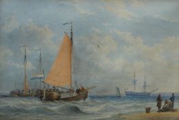 William Joy Bringing in the catch  Watercolour 18 x 26.5cm Thomas Agnew & Sons Ltd label verso