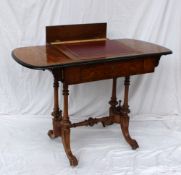 A Victorian burr walnut ladies writing desk, the rectangular top with drop flaps and a drawer on