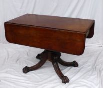 A Victorian mahogany sofa table, the rectangular top with drop flaps above a frieze drawer on a
