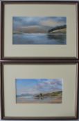 Jenny Keal A beach scene  Pastel Signed 15.5 x 28.5cm Together with a companion (a pair)
