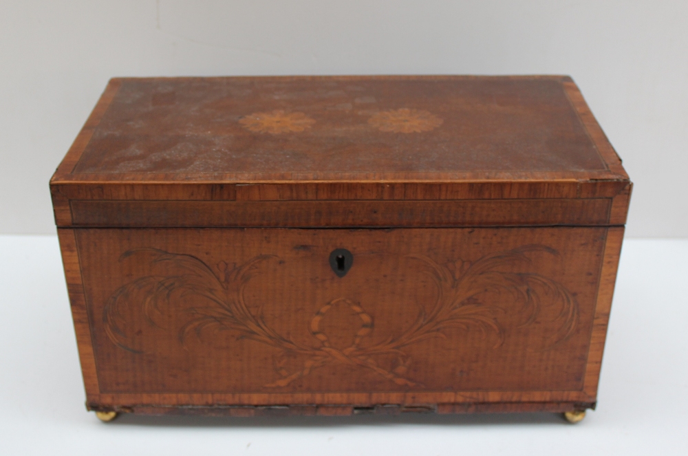 A George III satinwood tea caddy, the rectangular top with fan roundels, enclosing a two compartment - Image 3 of 3