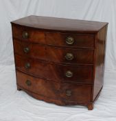 A 19th century mahogany chest, the bow front above four long drawers on cut down splayed legs, 100.