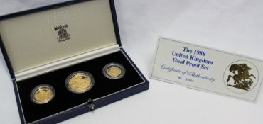 Royal Mint - The 1988 United Kingdom Gold Proof Set, comprising a Two Pounds Coin, Sovereign and