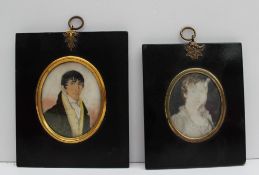 19th century British School Head and shoulders portrait of a gentleman An oval miniature 7 x 5.5cm