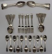 A set of three George IV silver fiddle and thread pattern table spoons, London, 1813, William