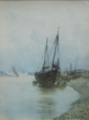 Parker Hagarty A docked ship Watercolour Signed 30 x 23cm