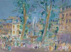 In the style of Raoul Dufy A continental street scene Lithograph 48 x 63cm