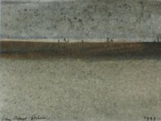 John Knapp Fisher Figures on a Beach Watercolour Signed and dated 1999 and label verso 9 x 12cm