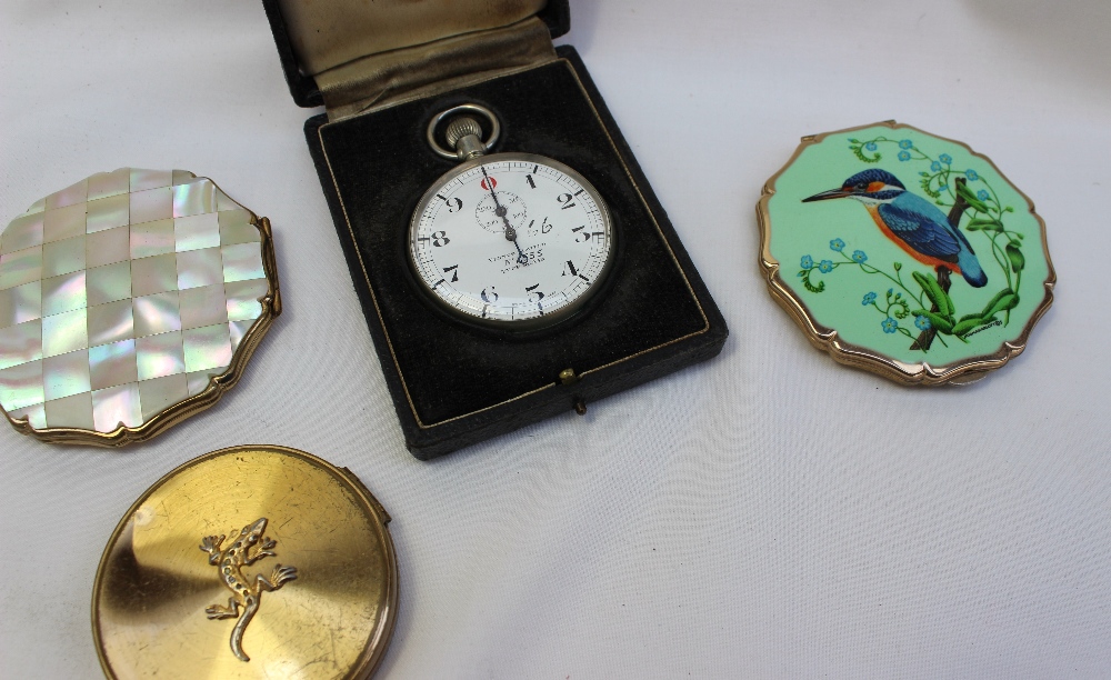 A London made pocket barometer, the white enamel dial with blued steel pointer in a chrome plated - Image 4 of 4