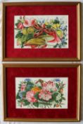 A pair of Chinese rice paper paintings of fruit and flowers, 17.5 x 29.5cm