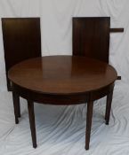 A 19th century mahogany dining table with two D ends on square legs with two leaves, 119cm wide x