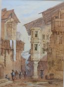 E St. John A continental street scene Watercolour Signed 62 x 44cm