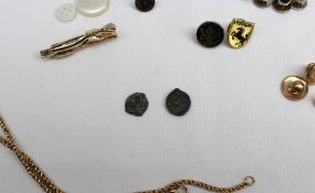 A pair of Widow`s mites coins together with assorted cufflinks, studs, chains etc