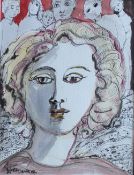 Lydia Corbett (nee Sylvette David) Head and shoulders portrait  Watercolour Signed 39.5 x 30cm