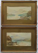 Charles Leader Cattle watering in a loch Signed Watercolour 24 x 44cm Together with a companion (a