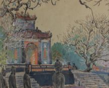 Hilda Trefusis Tomb of Tu Duc - Hanoi Watercolour 34 x 43cm The Burton Art Gallery label verso