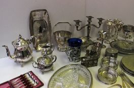 A quantity of electroplated items including goblets, place mats, candlestick etc