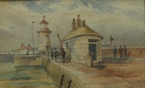 J Maslett Ramsgate lighthouse Watercolour Signed 16 x 25.5cm