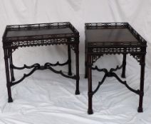 A pair of 19th century Chinese Chippendale style silver tables the rectangular top with a pierced