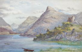 K Ashley A river running through a mountainous landscape Watercolour Signed and dated 1870 29 x 45.