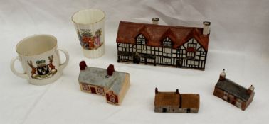 A W H Goss pastille burner in the form of a "Model of Shakespeares House", 18cm wide x 9cm high