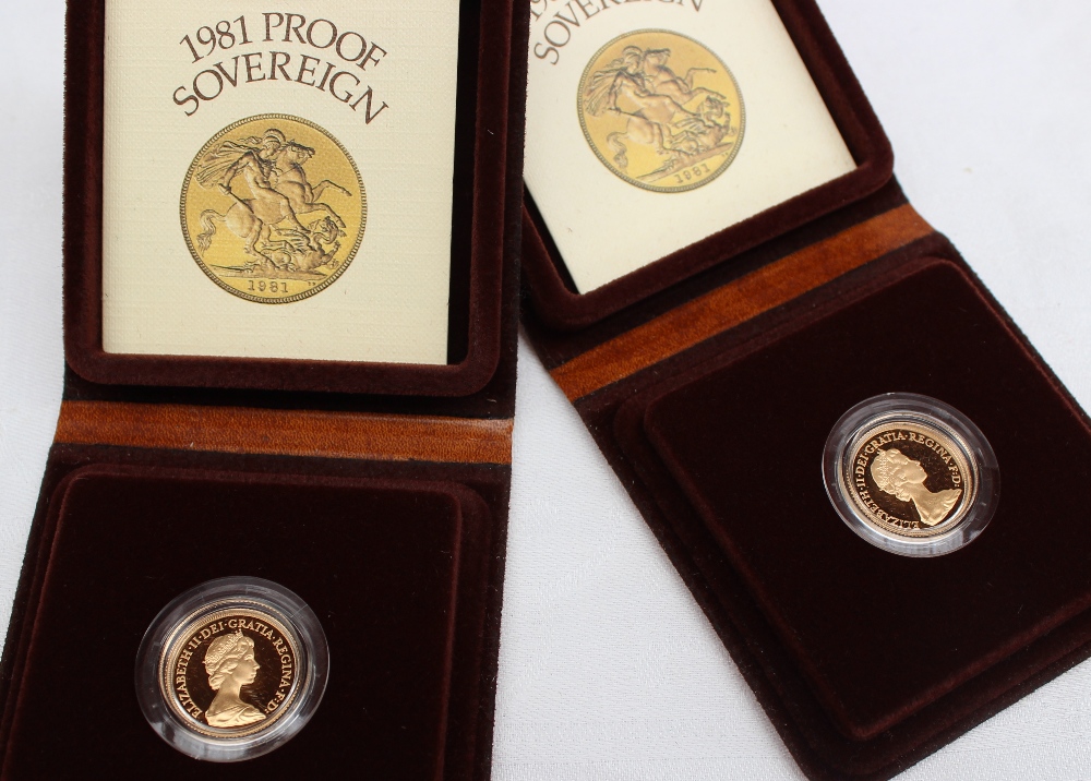 Two 1981 proof sovereigns in original brown and gilt decorated cases