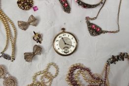 A Grosvenor gold plated open faced pocket watch together with assorted costume jewellery including