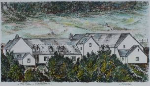 F G Snow Ynys Hywel - Cwmfelinfach A hand coloured print Inscribed and signed 11.5 x 21.5cm