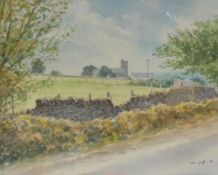 Chris Griffin A village church Watercolour Signed and dated `92 22 x 27.5cm