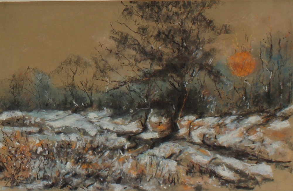 20th century British School January snow, Wentwood Pastels 23 x 36cm