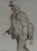 Chris Griffin Study of a miner 1 (days) Watercolour Signed and dated `73 Label verso 27 x 20cm