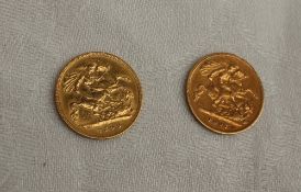Two Victorian gold half sovereigns dated 1897 and 1899