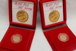Two 1980 proof half sovereigns in original red and gilt decorated cases