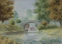 Vernon H Hill Canal at Llangynydr Watercolour Signed and dated `90 25.5 x 36cm