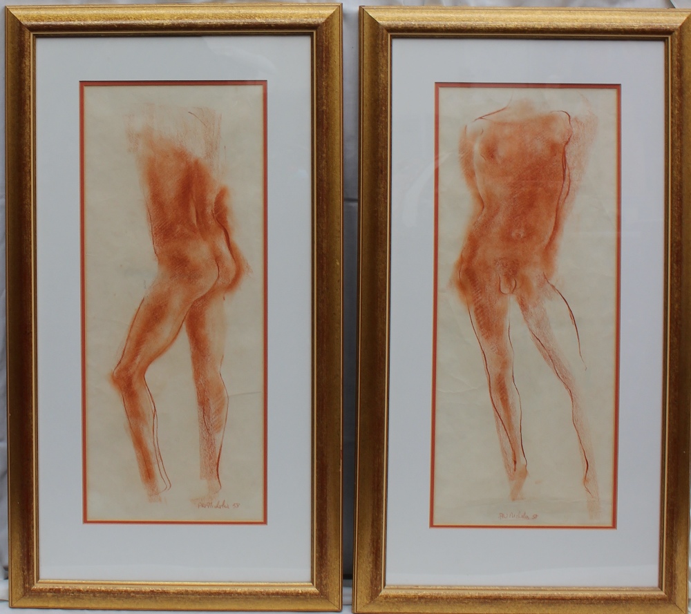 Peter Nicholas Study of a male nude Red Chalk Signed and dated 58 Together with a companion (a